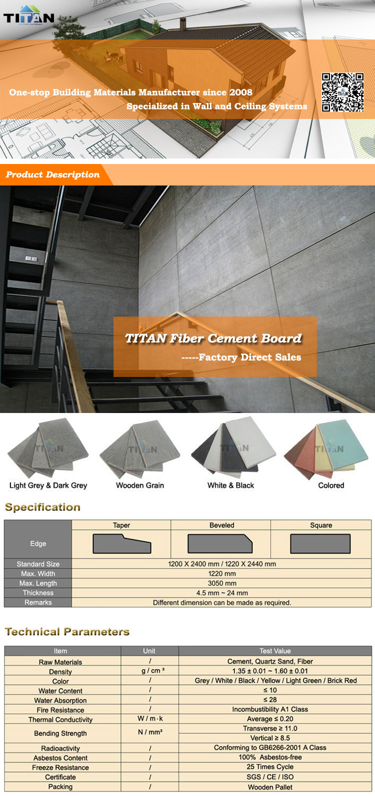 Heat Resistant Wood Grain Fiber Cement Board Fireproof