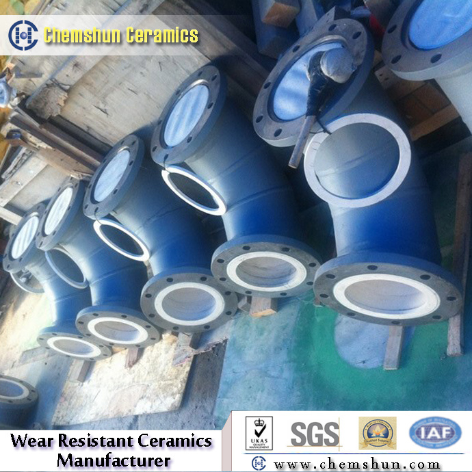 Wear Resistant Ceramic Lined Pipe Elbow with Adhesive and Metal