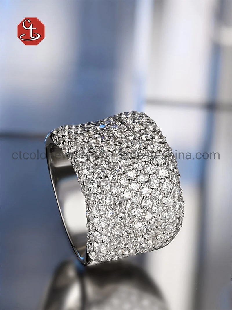Fashion 925 Sterling Silver Jewelry Luxury Full Pave Cubic Zirconia Ring