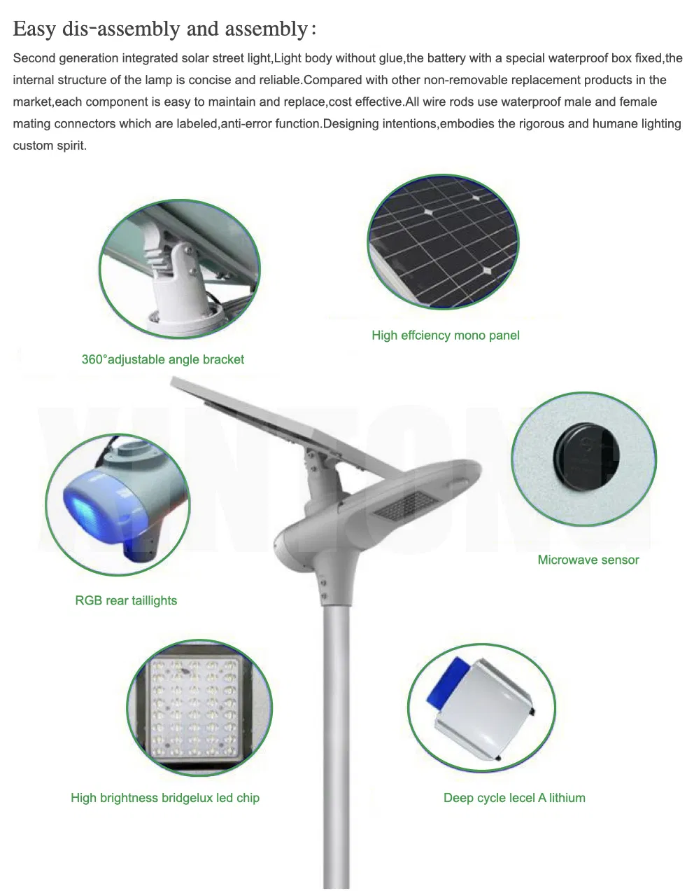 Energy Saving Outdoor LED Solar Garden Street Light Second Generation Integrated Light