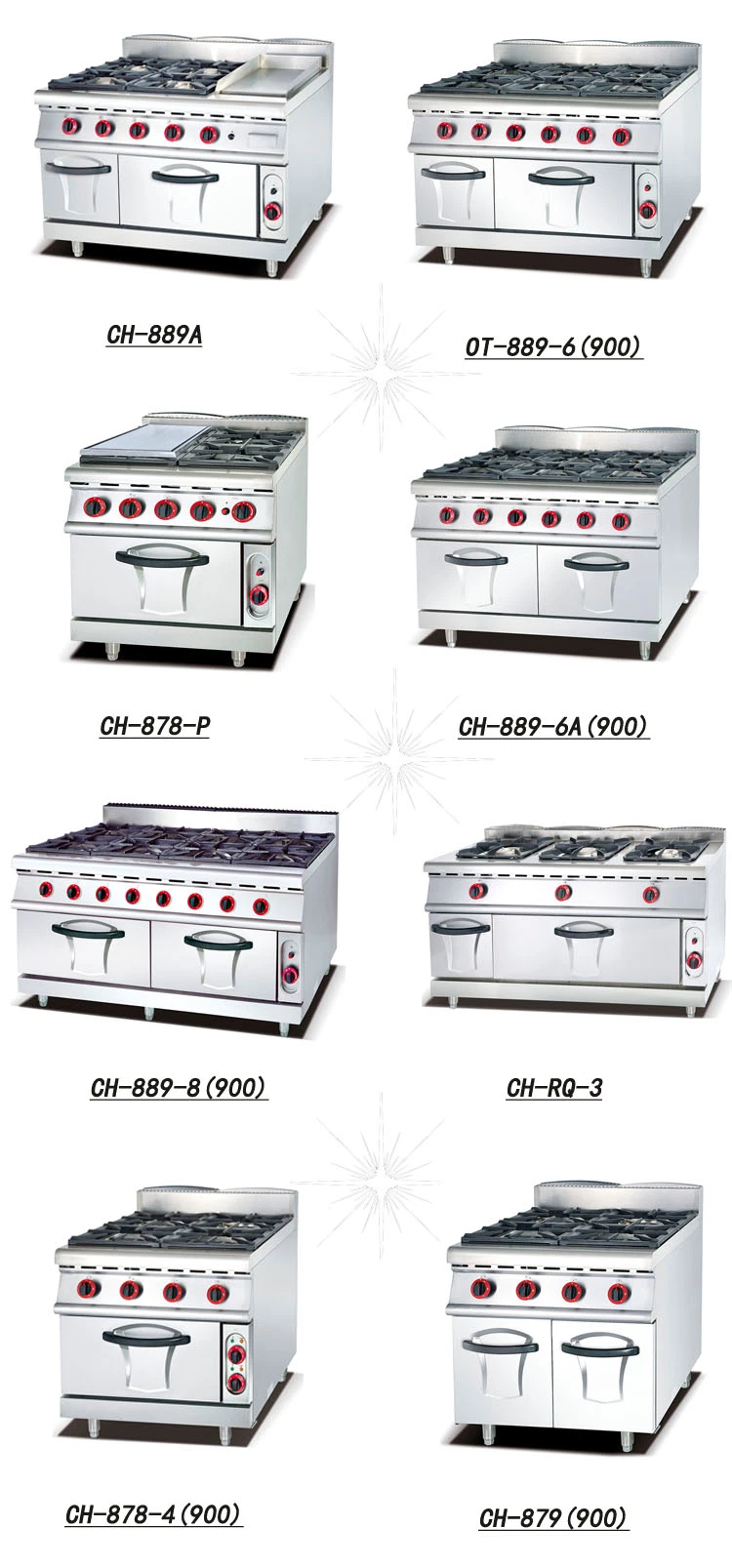 Cheering Commercial Gas Range with 4 Burner & Griddle & Gas Oven