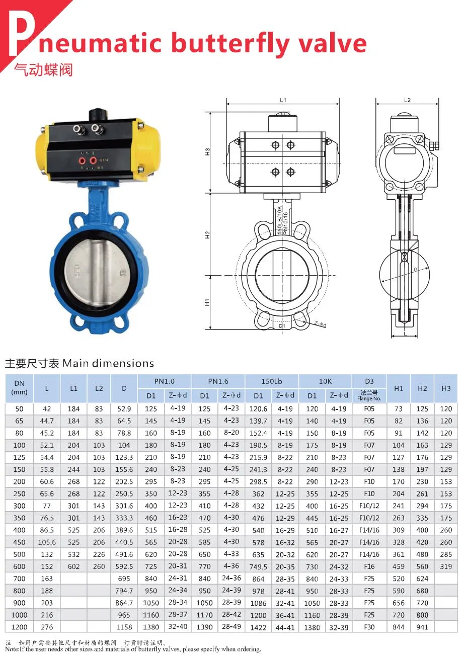 Pneumatic Control Wafer Lug Pneumatic Actuator Butterfly Valve