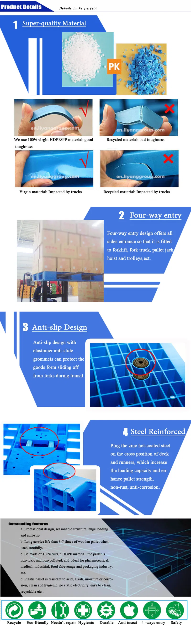 Cheap Reinforced Load Capacity Plastic Pallet for Loading Goods