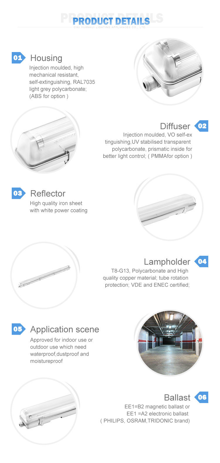 LED Tri-Proof Light IP65 T8 40W Tube LED/Fluorescent Waterproof Lamp Fixture, Lighting Fixture