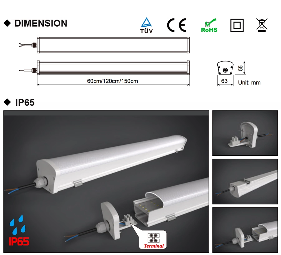 20W IP65 LED Linear Lighting Fixture Tri Proof LED Light