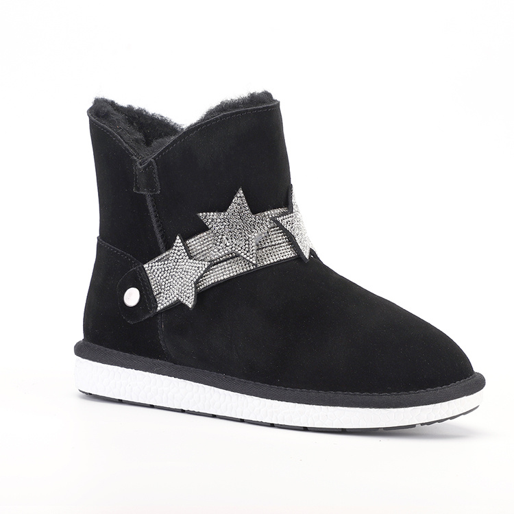 OEM Women Shoes Star Shape Accessory Waterproof Leather Ankle Boots