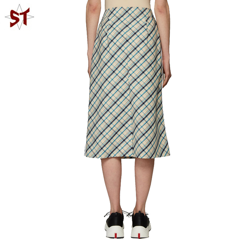 Custom Plaid Ladies Skirt with Lace Long Skirt