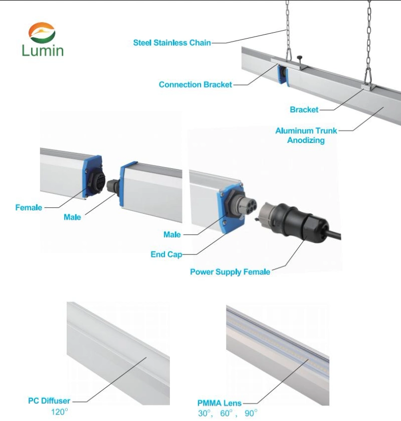 Hanging with Chain Surface Mounting Without Extra Rails 1.5m 30W LED Linear Tube Light