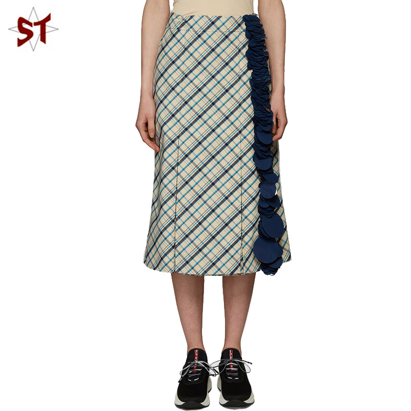 Custom Plaid Ladies Skirt with Lace Long Skirt