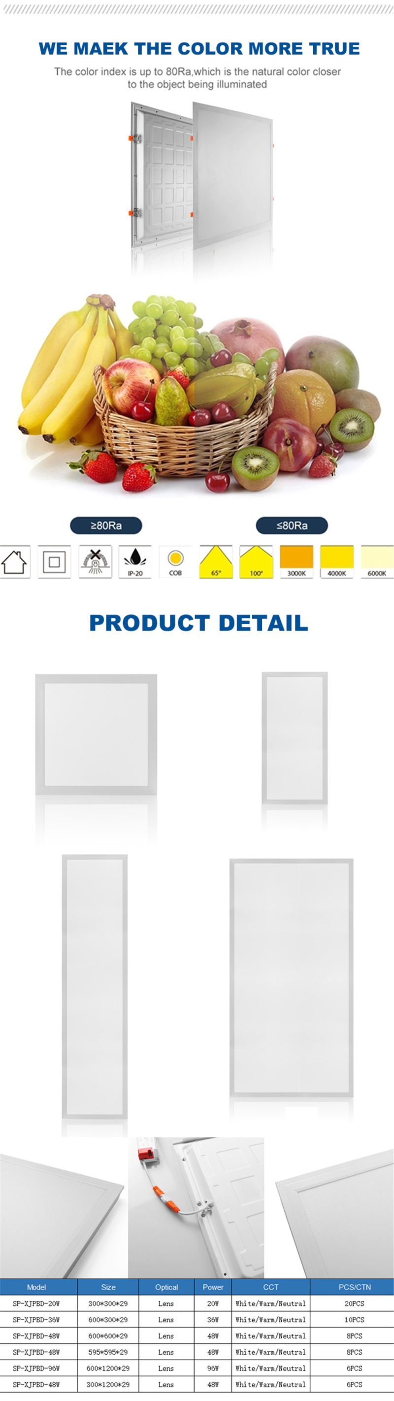 600X600 600X1200 48W 96W 3CCT High Quality Square Ceiling Panel Light