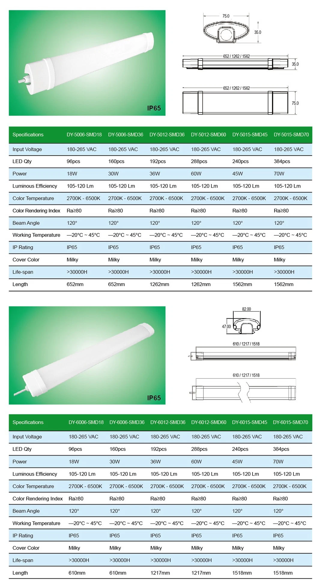 LED Water Proof Linear Light 60cm 120cm 150cm 180cm IP65 Outdoor Lighting Fixtures Fixed Luminaire