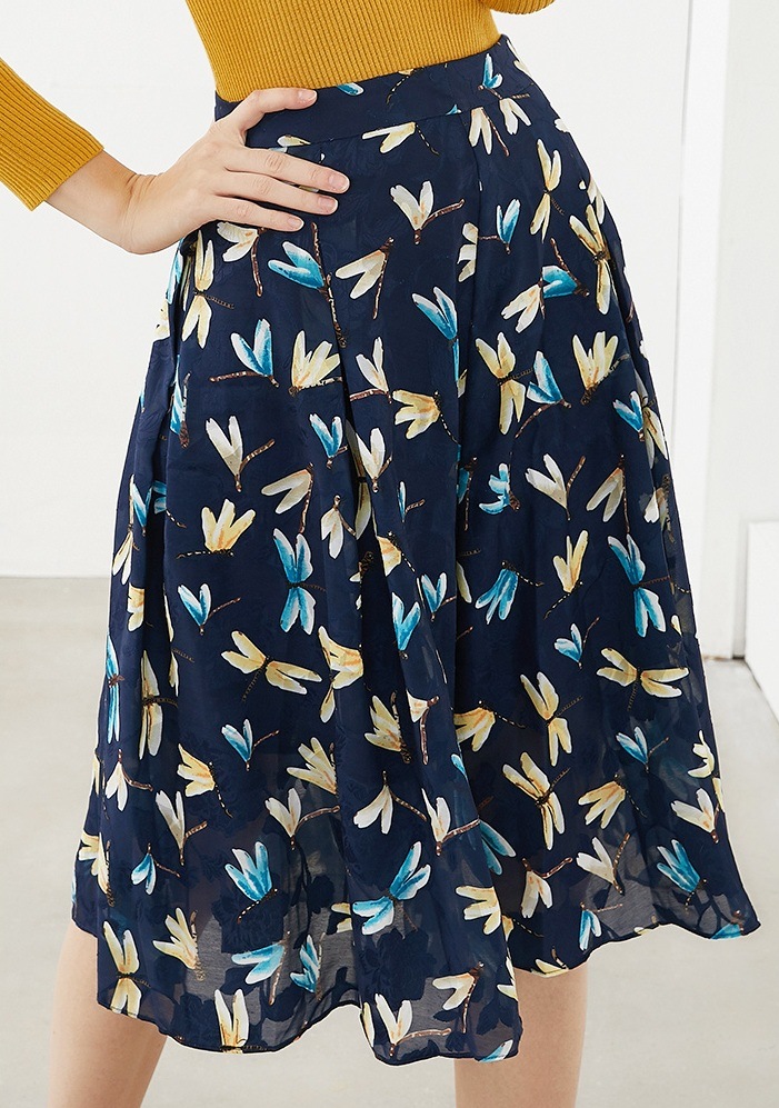 Fashion High-Waisted Slimming Printed Skirt A-Line Skirt